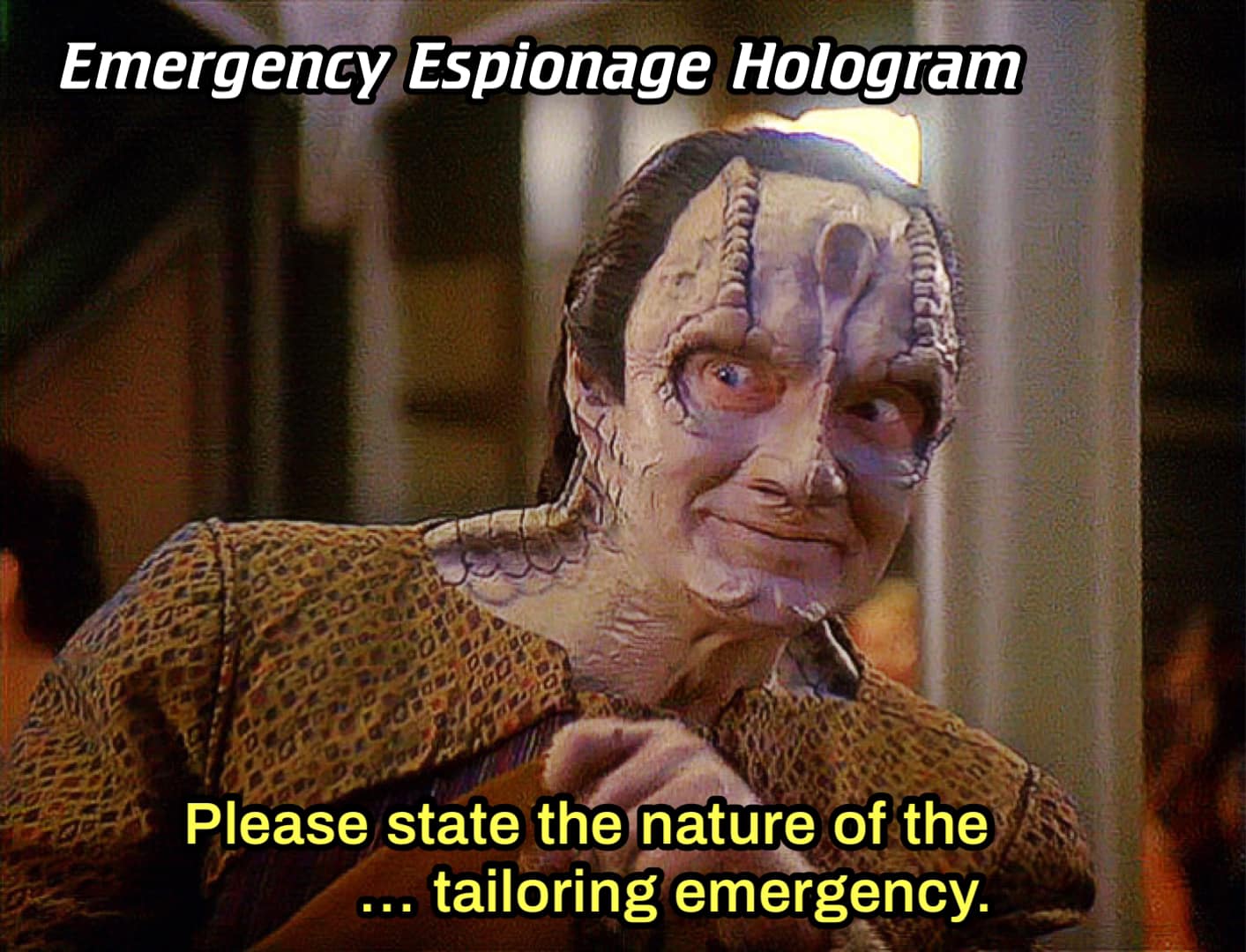 The meme is a photo of the character Curzon Dax from the TV show Star Trek: Deep Space Nine, with a caption that reads: "I find your lack of faith... disturbing. But I must admit, I do find your use of a Starfleet-issue combadge to be... fascinating." The image is a play on the classic Star Wars line "I find your lack of faith... disturbing" and is instead referring to a Starfleet-issue combadge, which is a device that allows Starfleet personnel to communicate with each other.